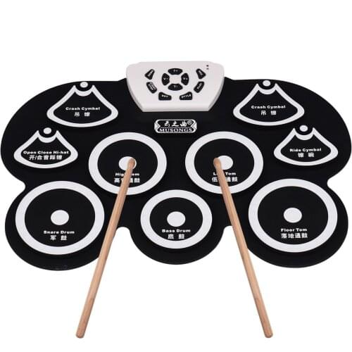 Electronic Drum Pad Silicone Mute Drum Foldable Digital USB Drum Kit with Stick and Foot Pedal