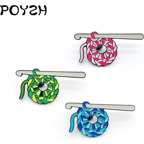 Red green blue colour Knitted sweater ball Enamel Brooch Colorful wool balls crochet hook Lapel Pin Fashion women jewelry Badge