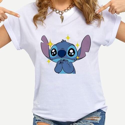 Streetwear Tops Womens T-shirt Ulzzang Harajuku Vintage Lilo & Stitch Print Tshirt Summer Oversize Loose Casual Women T Shirt