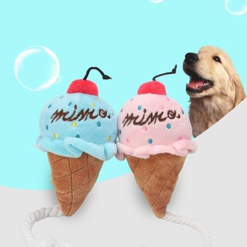 Animals Cartoon Dog Toys Stuffed Squeaking Pet Toy Cute Plush Puzzle for Dogs Cat Chew Squeaker Squeaky Toy for Pet Ice Cream