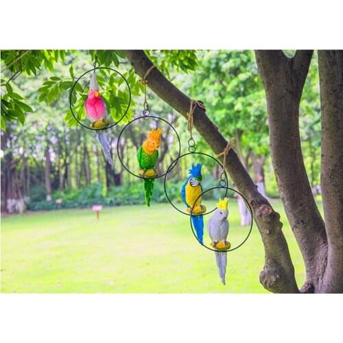 Animals Simulation Resin Cockatoo Sculpture Iron Ring Garden