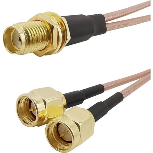 1Pcs RG316 Coaxial Cable SMA Connector SMA Female Bulkhead to 2x SMA Male Plug Wire WiFi Antenna Splitter