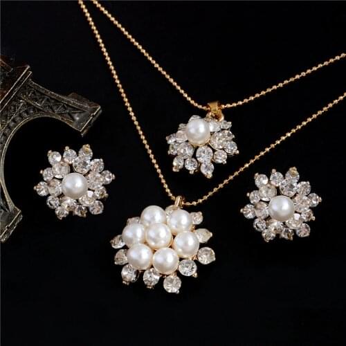 Hot Imitation Pearl Wedding Necklace Earring set Bridal Jewelry Set For Women Elegant Party Gift Fashion Costume Jewelry Sets
