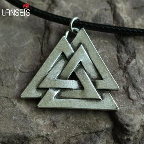Lanseis 20pcs punk VALKNUT Viking Pewter retro Pendant Norse Jewelry pendant Scandinavian Jewellery triangle shape amulet