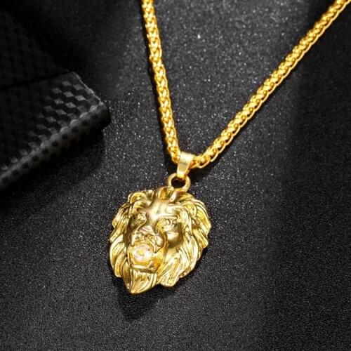 Hot Micro Inset Zircon Lion Head Hiphop Pendant Necklaces Mens Luxury Gold Chain Punk Animal Pendants Jewelry Accessories