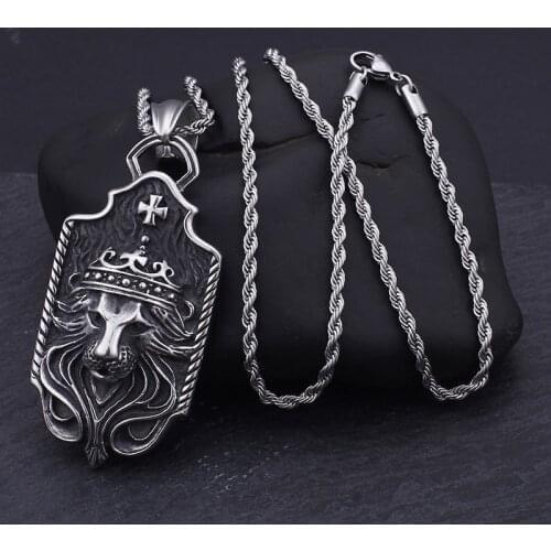Fashion High Quality Shield Lion Head Pendant European and American Domineering Jewelry Hip Hop Personality Mens Necklace