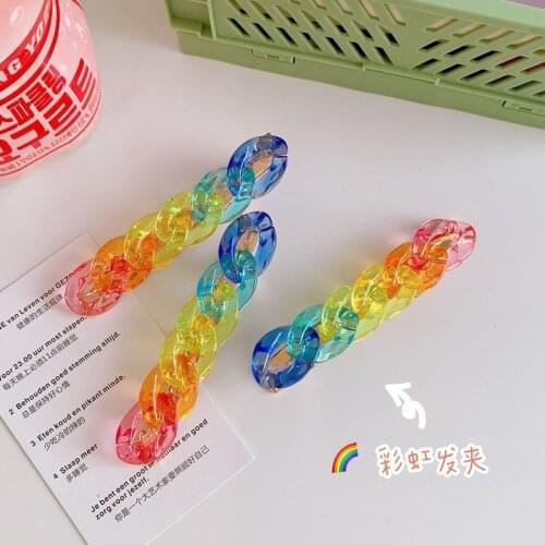 Fashion Girl Rainbow Candy Color Hairpin Girls Metal Straight Side Clip Children Cute Hair Accessories