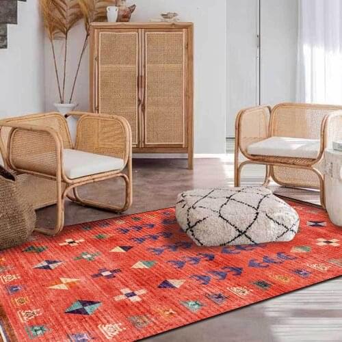 Fashion Geometric Stitching Ethnic Orange Color Living Room Bedroom Bedside Carpet Floor Mat Customization