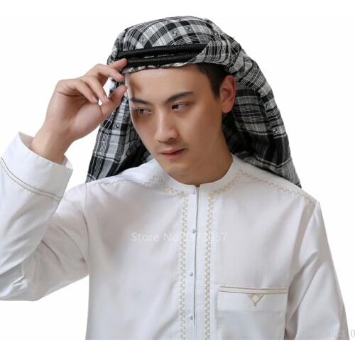 7 Colors Islamic Traditional Clothing Hijab for Men Turban Muslim Plaid Headwrap Scarf Dubai Arabic Prays Caps Costume 130*130cm