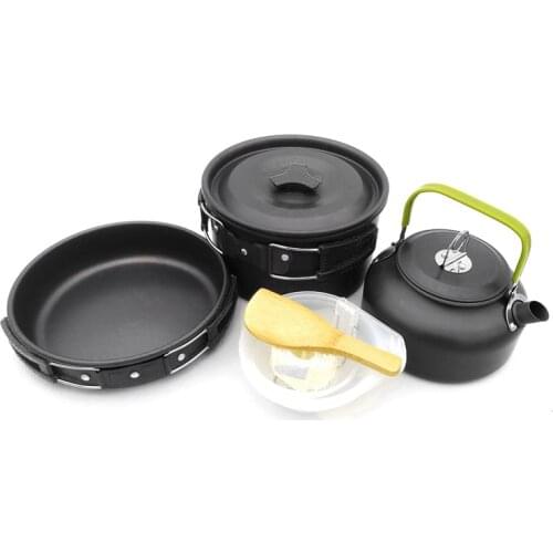 2-3 Person Outdoor Cooking Pot Frying Pan Camping Cookware Set Kettle Pot Cookset Pan Bowl for Hiking BBQ Picnic Accessories
