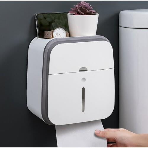 Wall Mount Toilet Paper Holder Waterproof 2 Layers Storage Shelf Toilet Paper Storage Rack Tissue Shelves Bathroom Box