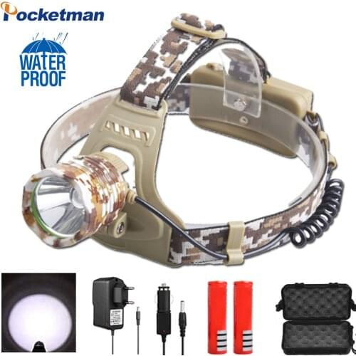 9000lm New Camouflage Led Headlamp T6 waterproof Headlight led Head Lamp Lantern Camping Hiking Fishing Light By 18650 battery