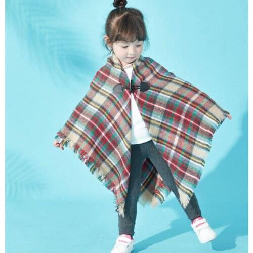 Autumn Winter New Girls Ponchos And Capes Children Soft Plaid Cashmere Pashmina Cloak Fashion Kids Keep Warm Cappa Shawl Tippet