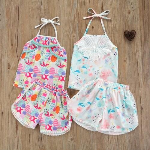 2-7Y Summer New Fashion Kids Girls Clothes Sets Toddler Baby Colored pineapple Printed Sleeveless Vest Top Shorts 2pcs Suit