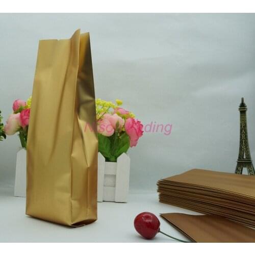 Flat bags 100pcs/lot Matte gold Aluminum foil bag with side gusseted,mylar foil organ plastic Pouch, coffee bean bellows pocket