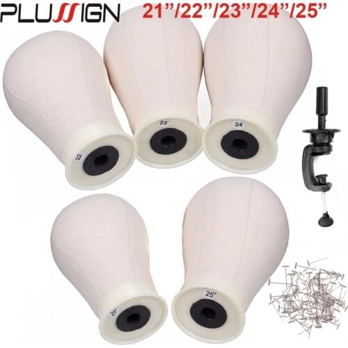 Plussign Wig Makers Canvas Block Training Manequin Manikin Head 21-25 Inch With Table Clamp Stand Holder and 50Pcs Blocking Pins