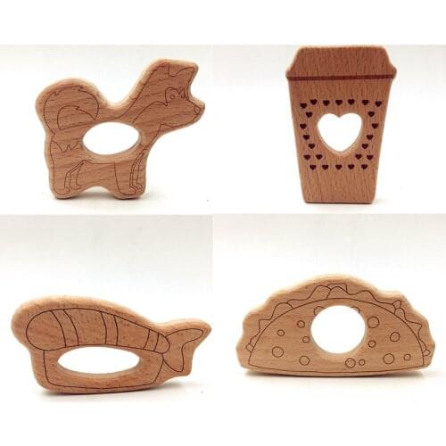 Coskiss 1pcs Baby Teether Beech Wooden Teether Baby Teething Toy Teething Accessories Kids Teething Pendant Nursing Holder