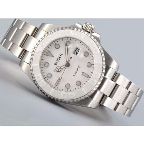 Simple Fashion 40mm White Sterile Dial Auto Date Watch Case Sapphire Glass Ceramic Bezel Miyota Automatic Mens Watch