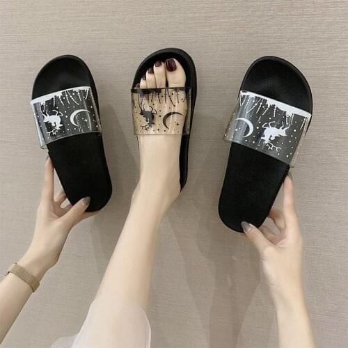 Home Sandals Women Clear Cute Print Point House Slippers Female Casual Flat with Jelly Indoor Waterproof Slides Summer