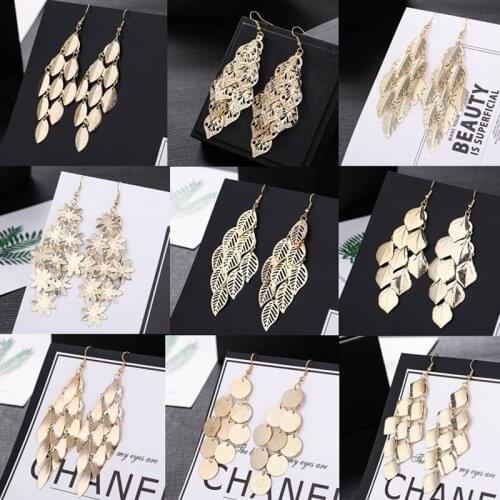 European and American Fashion People Exaggerated Metal Temperament Female Long Leaf Popular Elements Earring