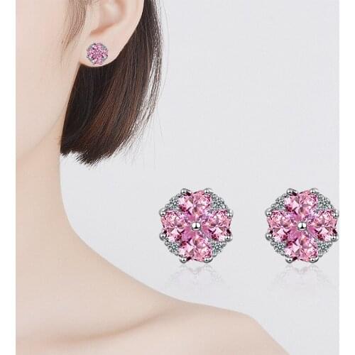 WANGAIYAO cherry blossom earrings female simple temperament earrings sweet and full of diamond zircon ear jewelry