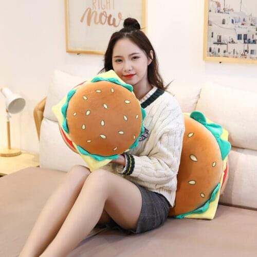 Cute Hot Dog Burger Stuffed Cushion Lifelike Ham Lettuce Hamburg Chair Sear Pillow Bed Sleeping Bread Waist Cushion Hand Warmer
