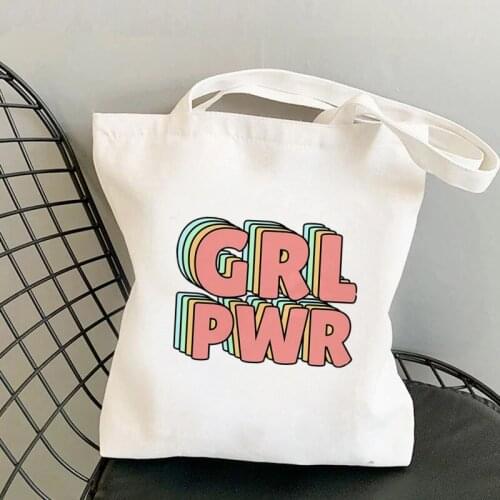 Shopper GIRL PWR Pastel Kawaii Bag Harajuku women Shopping Bag Canvas Shopper Bag girl handbag Tote Bag Shoulder Lady Bag