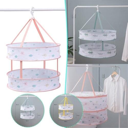 Clothes Drying Rack Windproof 2-Tier Foldable Laundry Sweater Dryer Basket for Underwears Woollen Garments JW