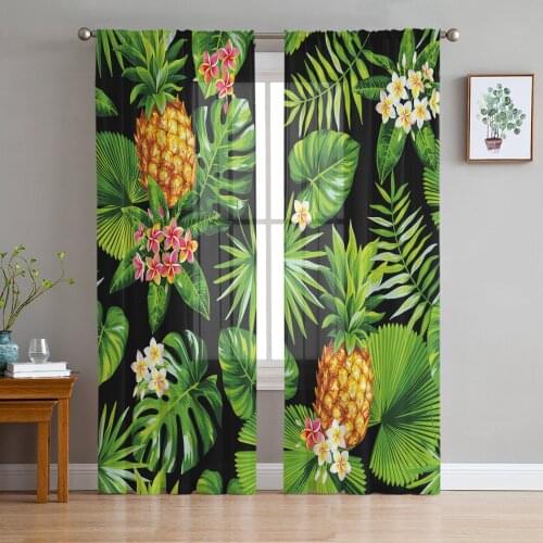 Pineapple Green Leaves Flowers Plant Tulle Sheer Window Curtains for Living Room Kitchen Children Bedroom Voile Hanging Curtain