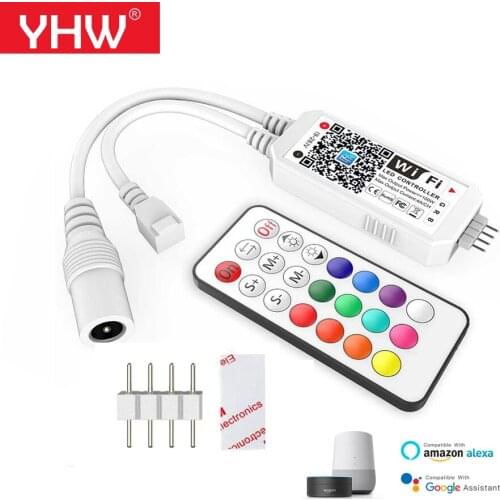 YHW Smart WiFi RGB Controller 21 Key RF Remote Control DC 9-28V 100W For LED Strip Light Works With Alexa Google Assistant
