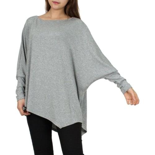 Personalized Tailoring Irregular Hem Top Spring Women T-shirt With Long Batwing Sleeve Briefly Solid Color Soft Comfortable Tees