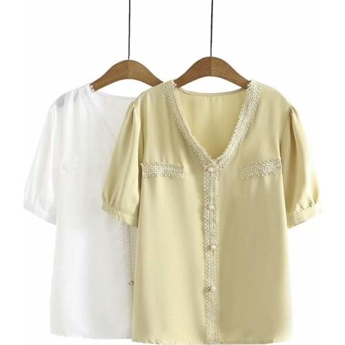 Plus Size Shirt For Women V-Neck With Lace Trim Short Sleeve Shirt Large Size Summer Derss For Fatwomen Wear Under 220 Pounds