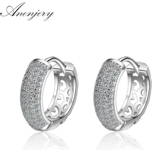 ANENJERY 925 Sterling Silver Delicate Dazzling CZ Mosaic Zircon Charm Earrings For Women pendientes oorbellen S-E491