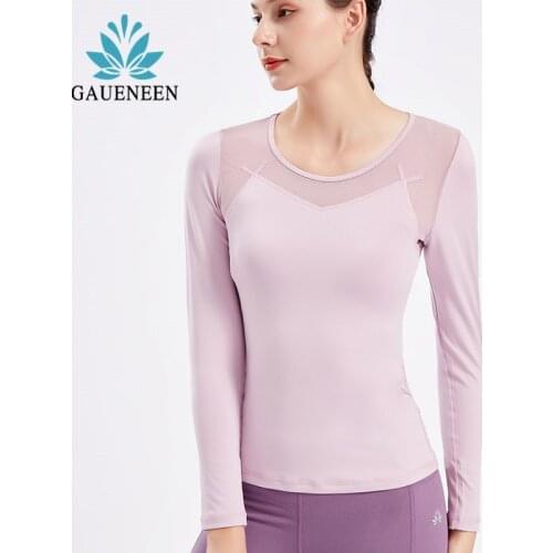 GAUENEEN Women Training Sports Top Mesh Gym Yoga Top Fitness Shirt Running Workout Breathable Long Sleeve Shirts Sportswear