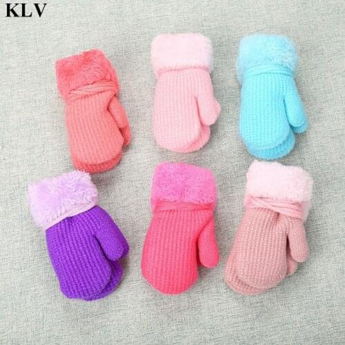 KLV Winter Outdoor Baby Boy Girl Knitted Gloves Warm Rope Full Finger Mittens Gloves