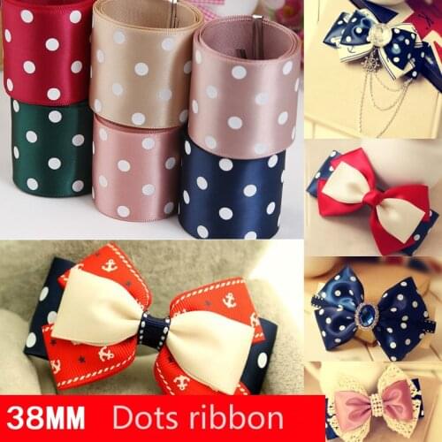 1 Yards/lot) 38mm Printed Polka Dot Ribbon Polyester Satin Ribbon Hair Bow Christmas Wedding Gift Decoration DIY Sewing Craft