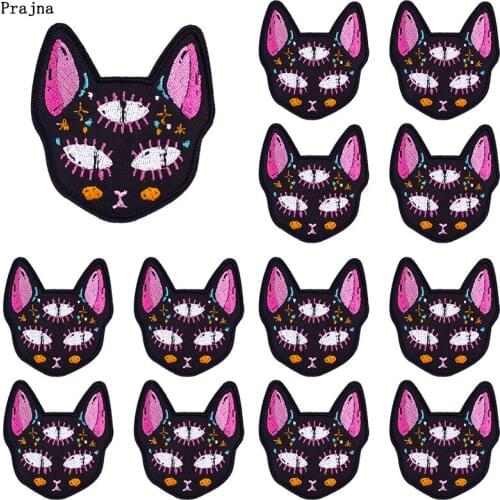 Prajna 10PCS Wholesale Hippie Cat Embroidered Patches On Kids Clothes Cartoon Badges Iron On Patches For Clothing Stripe