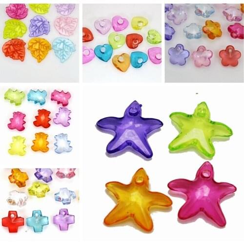 100 Mixed Color Transparent Acrylic Various Shape Pendants Heart Bear Cross DIY
