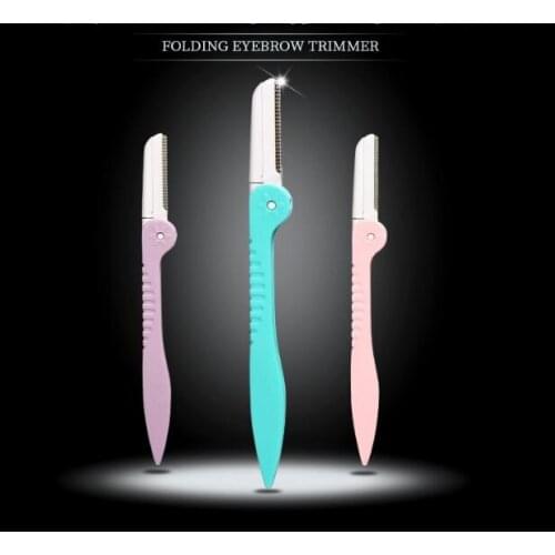 300Pcs/Lot Eyebrow Trimmer Razor Trimming Knife Folding Knife Available Three Colors Stainless Steel Makeup Tools HA2369