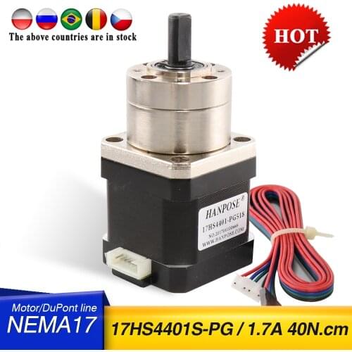 Free shipping 4-lead Nema17 Stepper Motor 42 motor 17HS4401S-PG Extruder Gear Motor Ratio 5.18:1 Planetary Gearbox for CNC