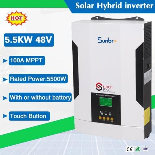 5500W 48VDC 230VAC Off Grid Hybrid Solar Inverter with 120-450VDC 100A MPPT Charger Controller Even work without battery