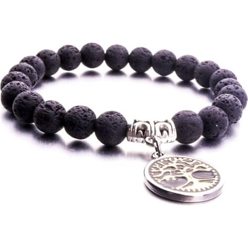 8mm Black Lava Stone Tree Of Life Charm Bracelet Essential Oil Perfume Diffuser Bracelets For Women Men