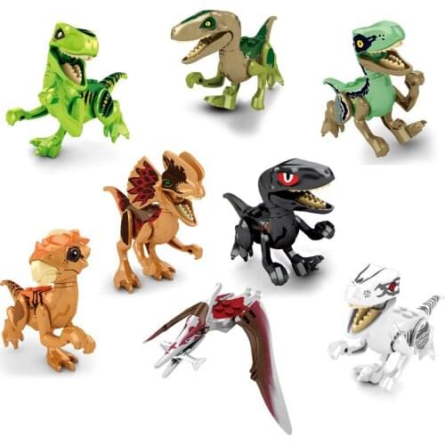 8pcs Dinosaur Model Figures Building Blocks Jurassic Raptor Tyrannosaurus Triceratops Bricks World Children Toys Kids