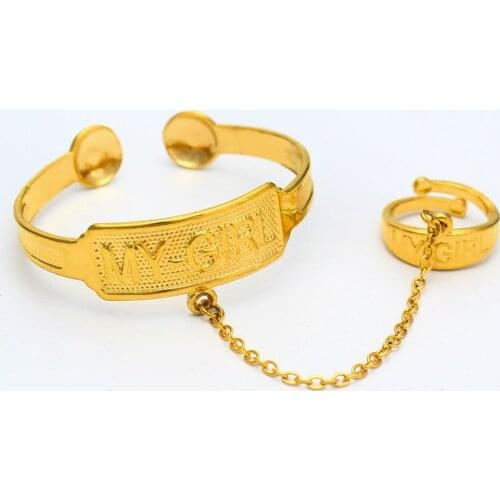 "My GIRL" Bangle Yellow Gold Filled Kids Childens Bracelet Lovely Baby Jewelry With Ring