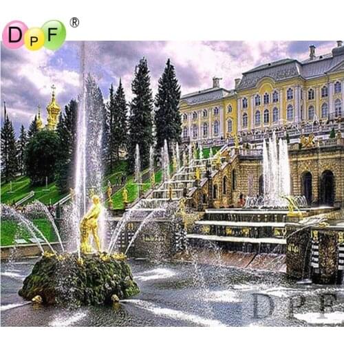 DPF diamond embroidery Villa fountain diamond painting cross stitch diamond mosaic kit full square needlework home decor pattern