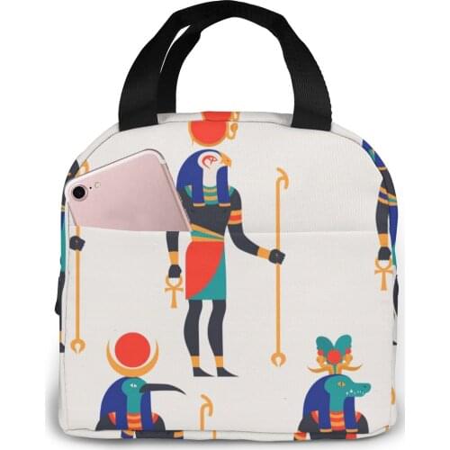 Egypt Symbols Gods Collection Lunch Bag Portable Insulated Thermal Cooler Bento Lunch Box Tote Picnic Storage Bag Pouch