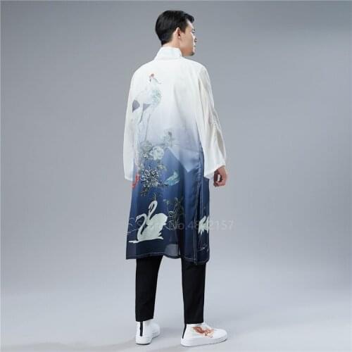 Summer Japanese Style Asian Fashion Kimono Robe Black Women Men Fancy Crane Print Thin Chiffon Fairy Chinese Retro Long Cardigan