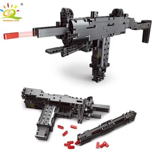 HUIQIBAO 796Pcs DIY UZI Submachine Gun Model Building Blocks City Technical Gun Educational Shooting Game Bricks Toys Children