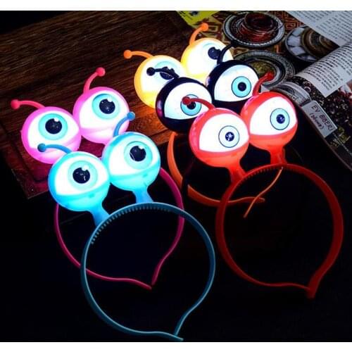 Creative Kids Adults Light Up Luminous Glowing Big Eyes Alien Cosplay Toy Hairband Show Concert Party Dress Christmas Toys