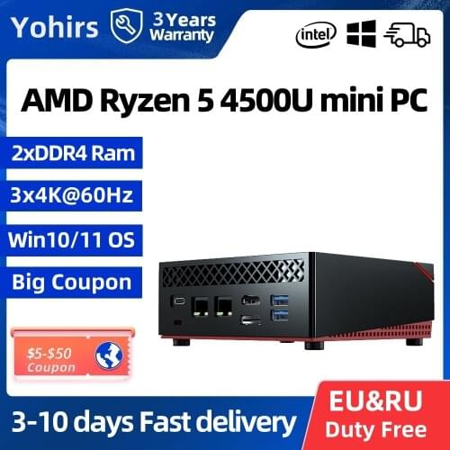 New Arrival Mini Computer AMD Ryzen5 4500U Windows10 Pro 2*DDR4 Nvme 2*RJ45 Lan RTL Network HDMI DP Type-C WIFI6 BT5.1 Module